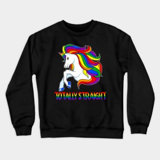 Totally Straight Horse Unicorn LGBT Gay Pride  Stripe Crewneck Sweatshirt
